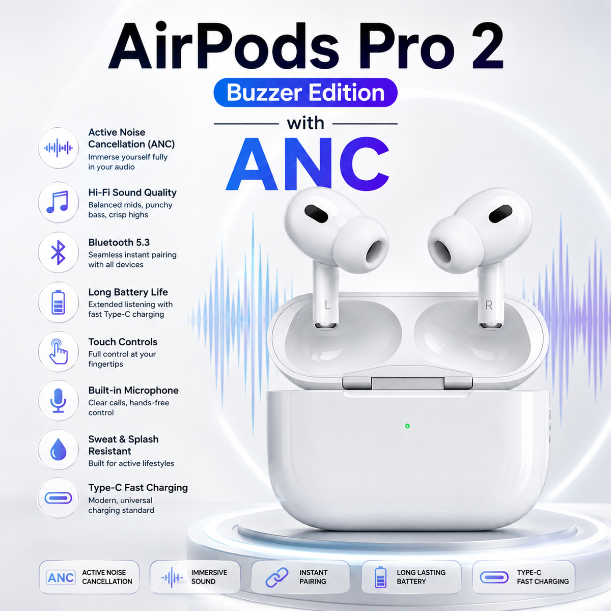 AirPods Pro 2 (Buzzer Edition) Wireless Earbuds with ANC